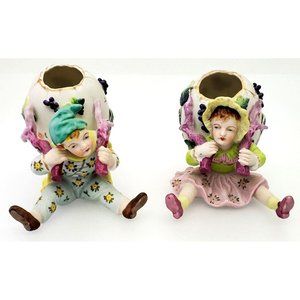 Vintage Lenwile Ardalt Japan Egg Boy & Girl with Egg Basket Figurines 6434